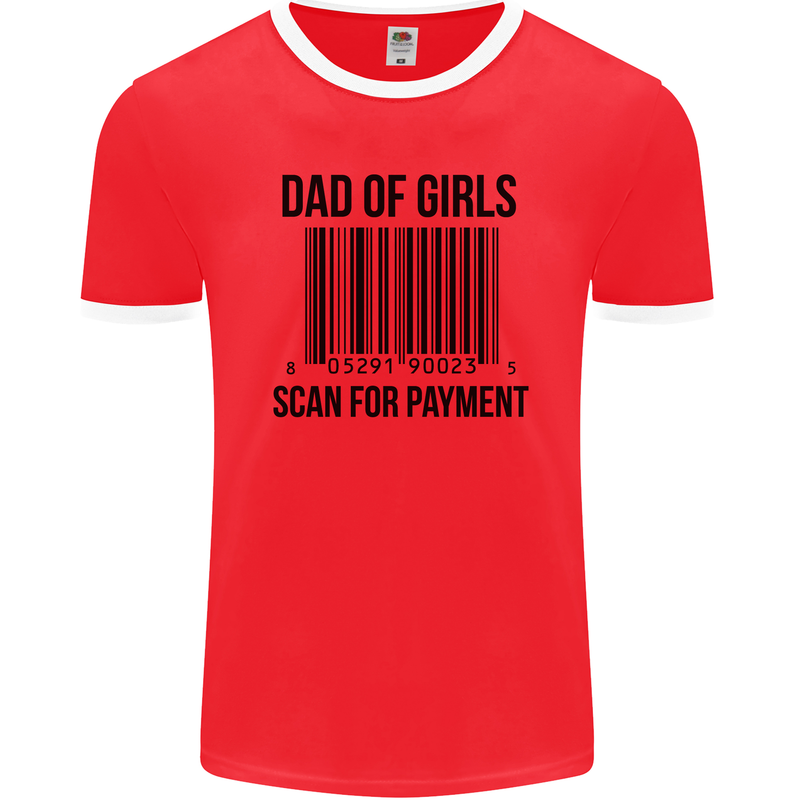 Dad of Girls Scan For Payment Father's Day Mens Ringer T-Shirt FotL Red/White