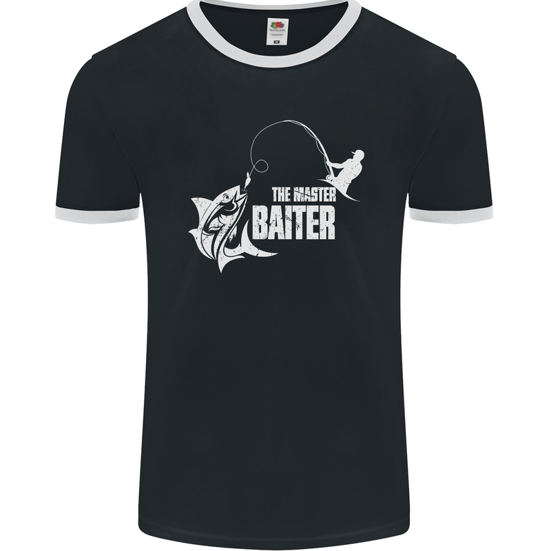 Fishing the Master Baiter Funny Fisherman Mens Ringer T-Shirt FotL Black/White