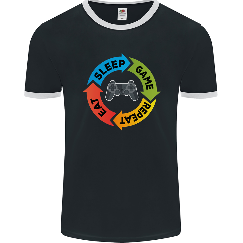 Gamming Eat Sleep Game Repeat Gamer Mens Ringer T-Shirt FotL Black/White