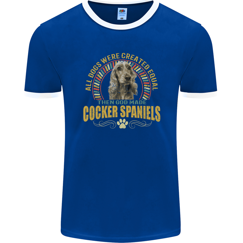 A Cocker Spaniel Dog Mens Ringer T-Shirt FotL Royal Blue/White