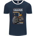 Biker Custom Chopper Motorbike Motorcycle Mens Ringer T-Shirt FotL Navy Blue/White