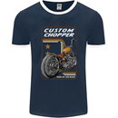 Biker Custom Chopper Motorbike Motorcycle Mens Ringer T-Shirt FotL Navy Blue/White