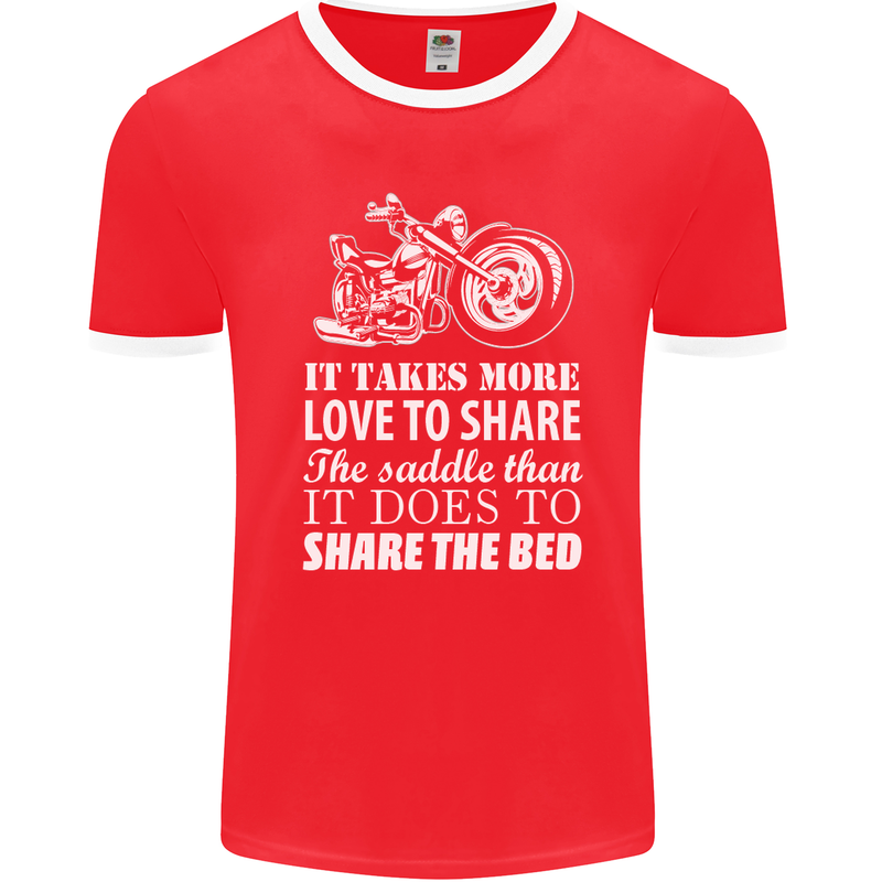 Share the Saddle Motorcycle Motorbike Biker Mens Ringer T-Shirt FotL Red/White