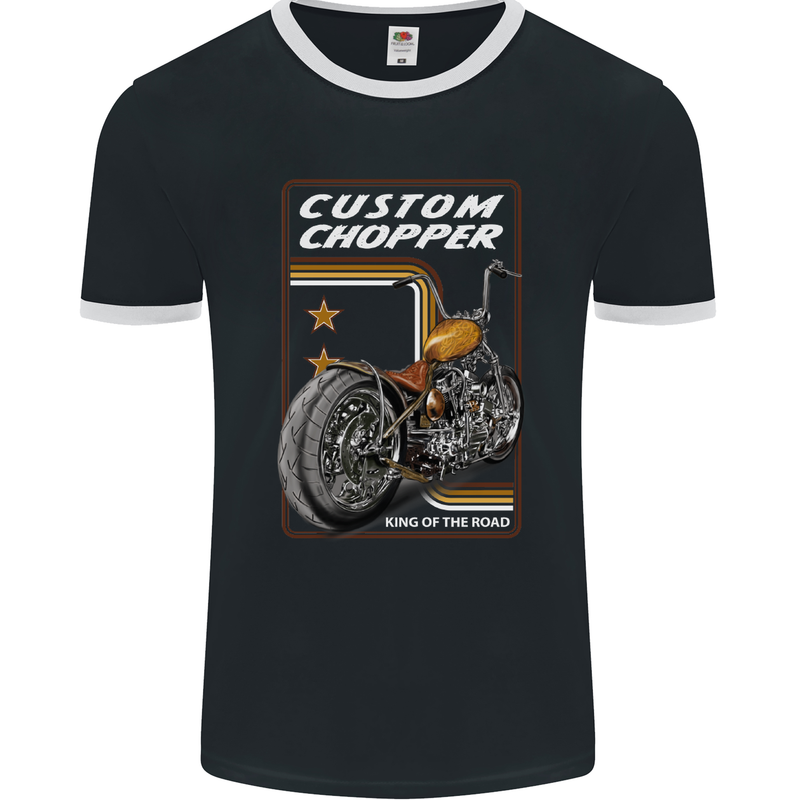 Biker Custom Chopper Motorbike Motorcycle Mens Ringer T-Shirt FotL Black/White