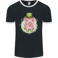 St Patricks Day Pig Mens Ringer T-Shirt FotL Black/White