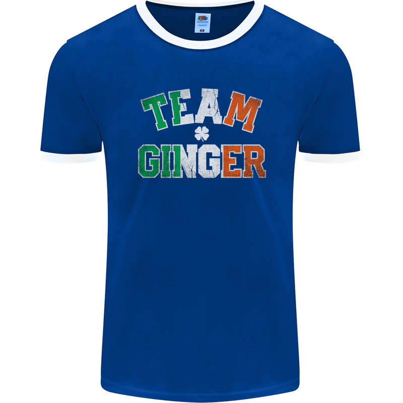 St Patricks Day Team Ginger Funny Irish Mens Ringer T-Shirt FotL Royal Blue/White