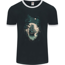 A Sailing Ship in the Moonlight Sailor Mens Ringer T-Shirt FotL Black/White