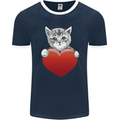 A Cute Cat With a Heart Love Valentines Day Mens Ringer T-Shirt FotL Navy Blue/White