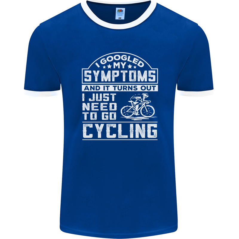 Cycling I Googled My Symptoms Cyclist Funny Mens Ringer T-Shirt FotL Royal Blue/White