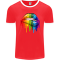 LGBT Bitten Rainbow Lip Gay Pride Day Mens Ringer T-Shirt FotL Red/White