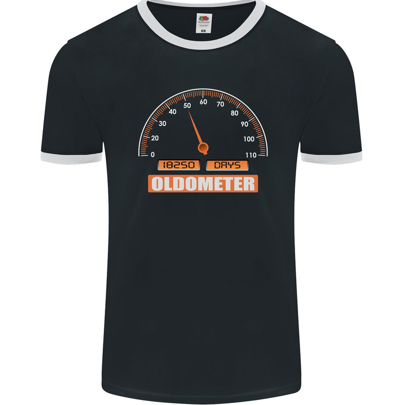 50th Birthday 50 Year Old Ageometer Funny Mens Ringer T-Shirt FotL Black/White