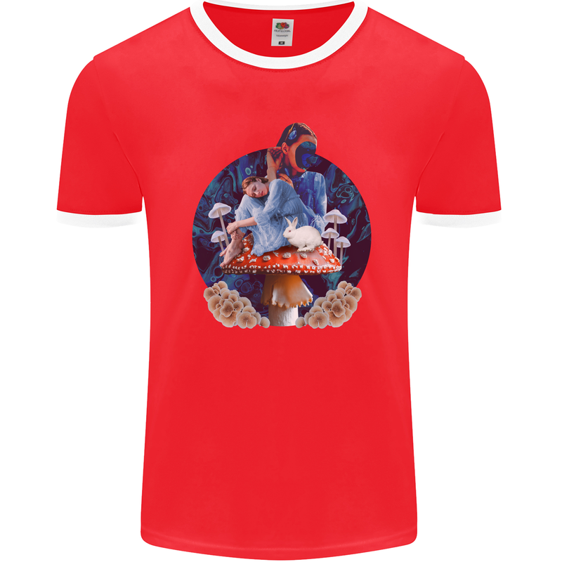 Trippy Alice Magic Mushrooms LSD Mens Ringer T-Shirt FotL Red/White