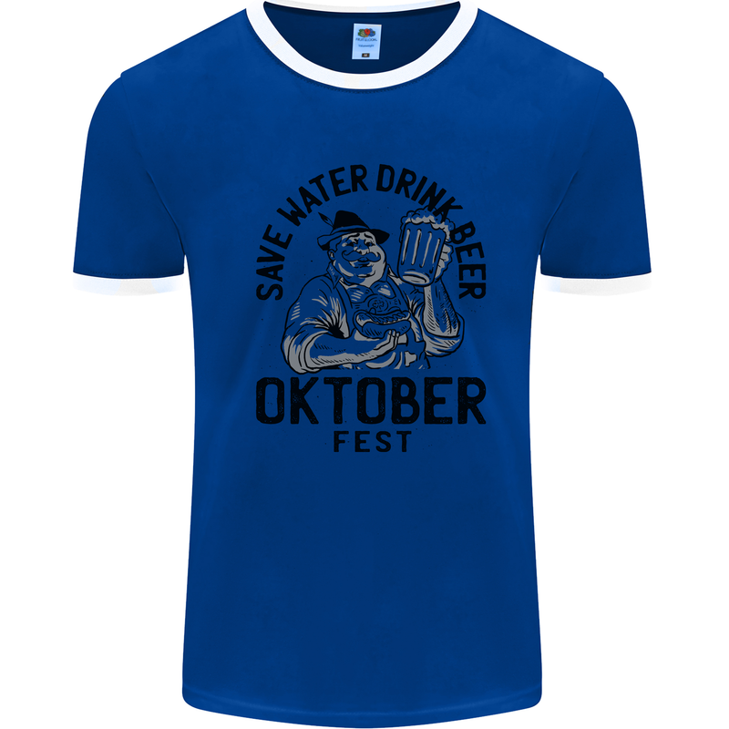 Oktobefest Drink Beer Funny Alcohol Mens Ringer T-Shirt Royal Blue/White