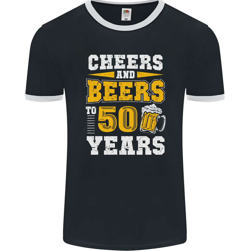 50th Birthday 50 Year Old Funny Alcohol Mens Ringer T-Shirt FotL Black/White