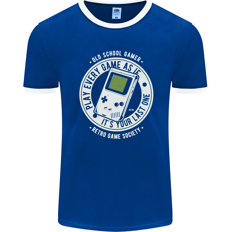 Old School Gamer Funny Gaming Mens Ringer T-Shirt FotL Royal Blue/White