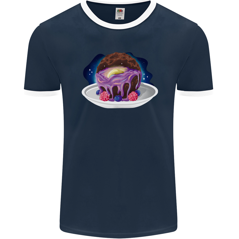 Space Planet Dessert Funny Food Mens Ringer T-Shirt FotL Navy Blue/White