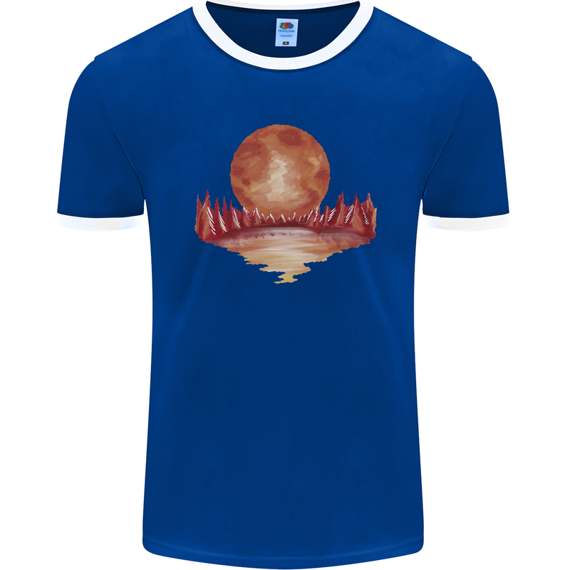 Red Moon Lake Universe Cosmos Space Mens Ringer T-Shirt FotL Royal Blue/White