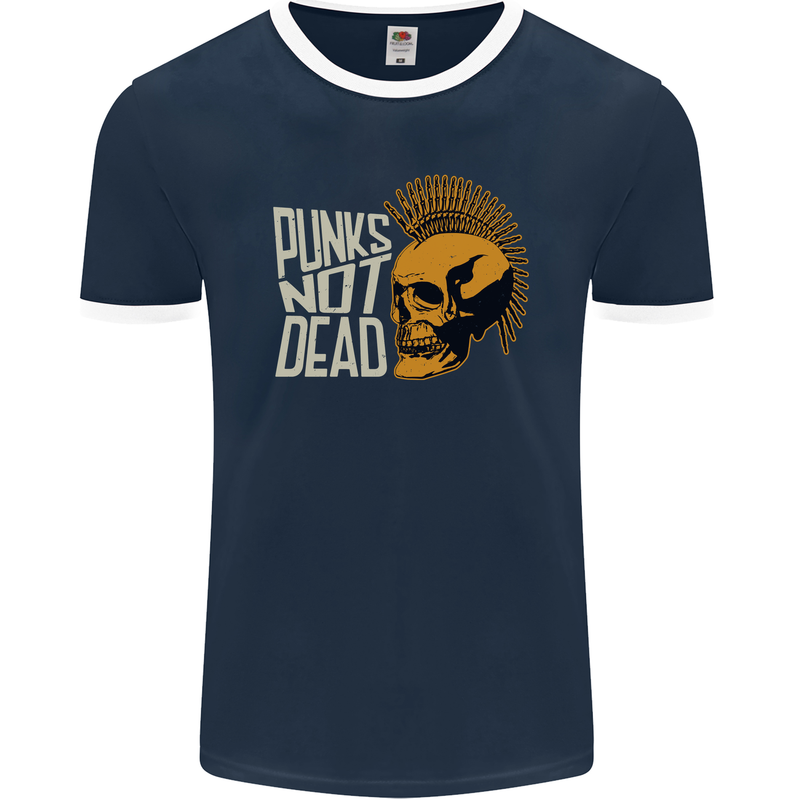 Punks Not Dead Skinhead Skull Mens Ringer T-Shirt FotL Navy Blue/White