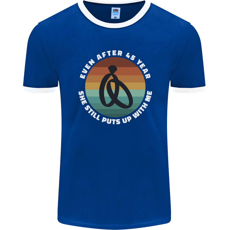45 Year Wedding Anniversary 45th Marriage Mens Ringer T-Shirt FotL Royal Blue/White