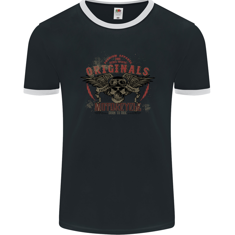 Rebel Wings Motorcycle Originals Mens Ringer T-Shirt FotL Black/White