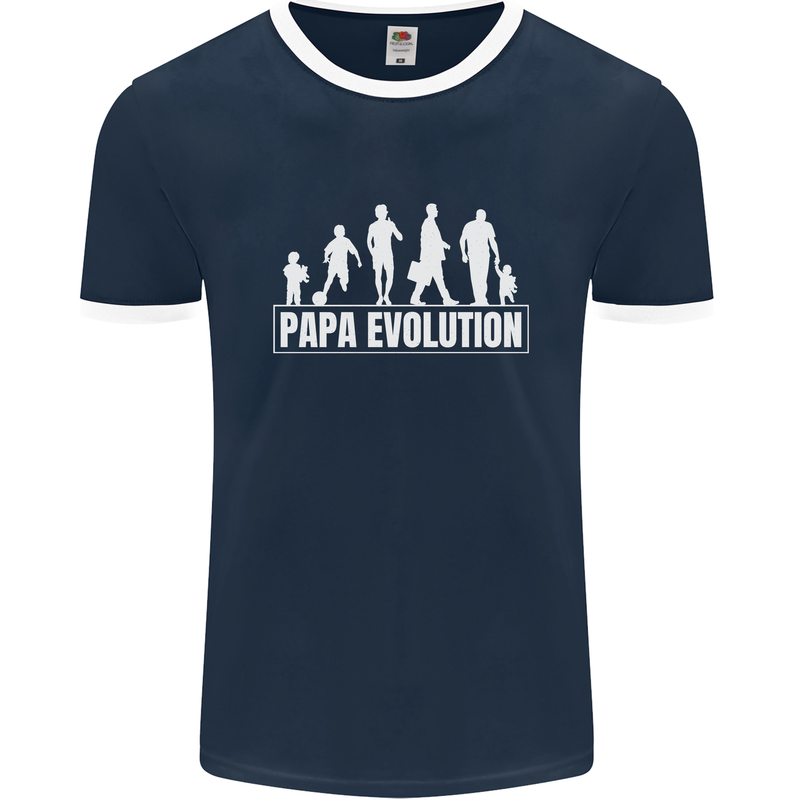 Papa Evolution Fathers Day Mens Ringer T-Shirt FotL Navy Blue/White