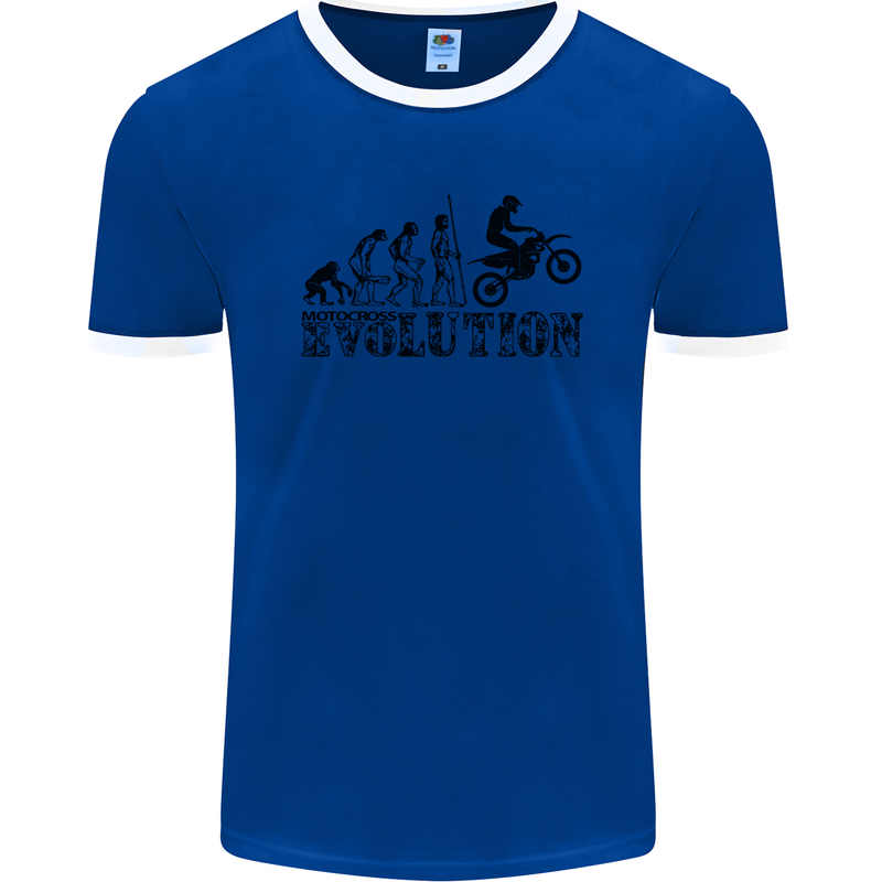 Evolution of Motorcycle Motorbike Biker Mens Ringer T-Shirt FotL Royal Blue/White