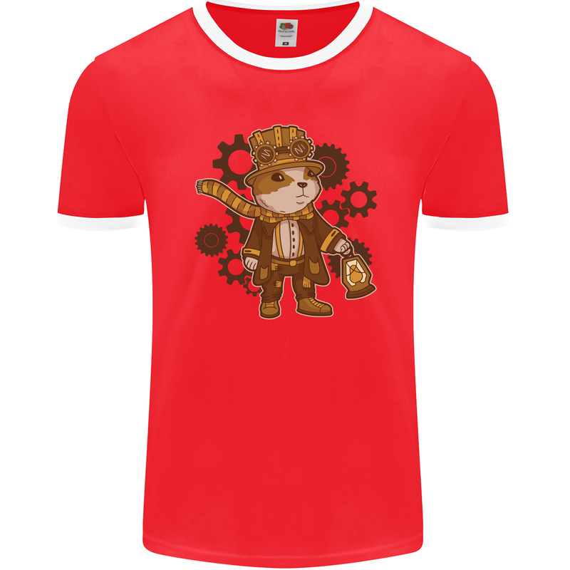 Steampunk Hamster Mens Ringer T-Shirt FotL Red/White