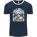 Offensive Pizza Eating Skull Chef Mens Ringer T-Shirt FotL Navy Blue/White