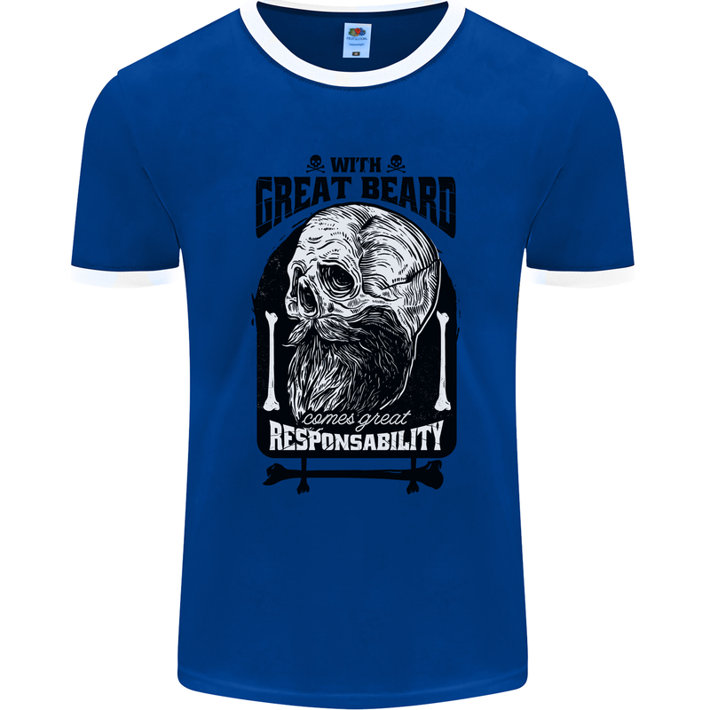 Great Beard Comes Great Responsibility Skull Mens Ringer T-Shirt FotL Royal Blue/White