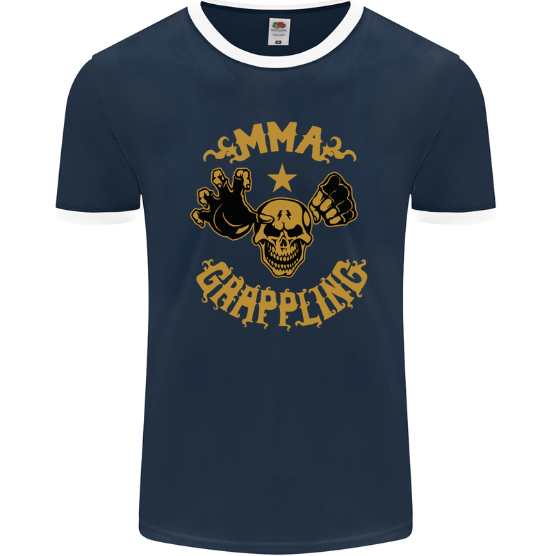 MMA Grappling Mixed Martial Arts UFC Mens Ringer T-Shirt FotL Navy Blue/White