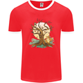 An Owl and Fox Tree Nature Ecology Mens Ringer T-Shirt FotL Red/White