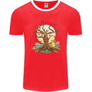 An Owl and Fox Tree Nature Ecology Mens Ringer T-Shirt FotL Red/White