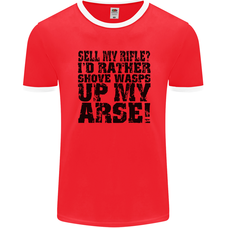 Sell My Rifle? Soldier Farmer Farming Range Mens Ringer T-Shirt FotL Red/White