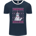 Funny Christmas Unicorn Mens Ringer T-Shirt FotL Navy Blue/White