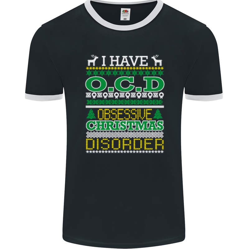 OCD Obsessive Christmas Disorder Mens Ringer T-Shirt FotL Black/White