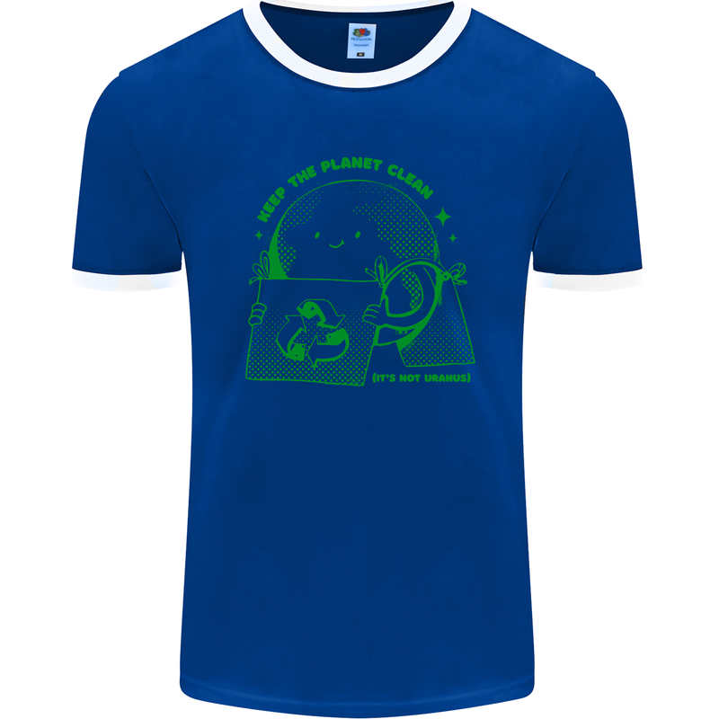 Keep the Planet Clean Climate Change Mens Ringer T-Shirt FotL Royal Blue/White