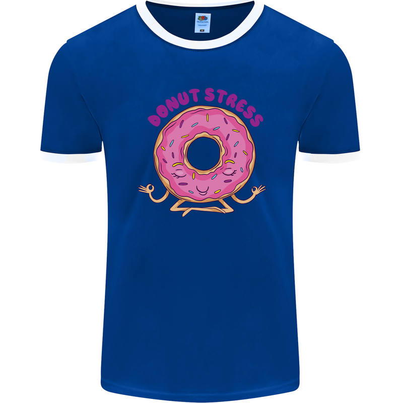 Donut Stress Funny Don't Stress Yoga Joke Mens Ringer T-Shirt FotL Royal Blue/White