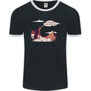Peeing Dog in the Mountains Funny Mens Ringer T-Shirt FotL Black/White