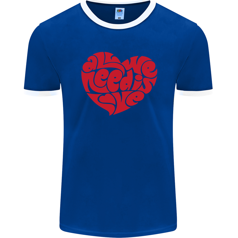 All You Need Is Love Heart Peace Mens Ringer T-Shirt FotL Royal Blue/White