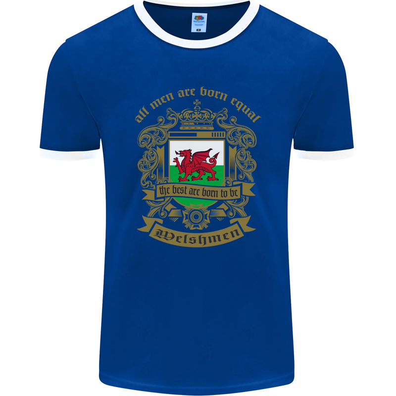 All Men Are Born Equal Welshmen Wales Welsh Mens Ringer T-Shirt FotL Royal Blue/White