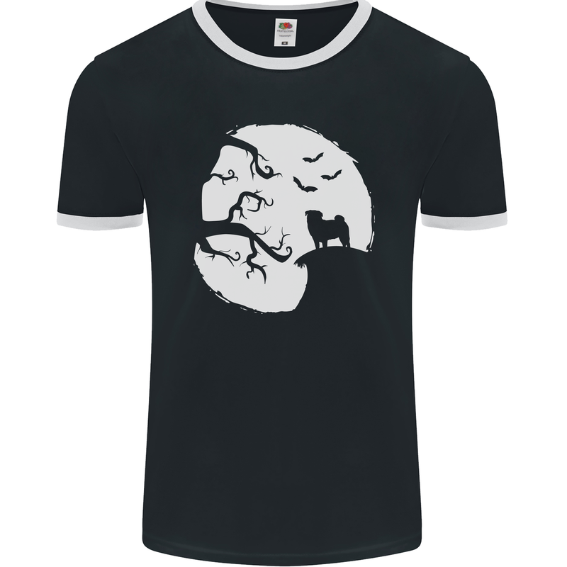 Halloween Pug Dog Mens Ringer T-Shirt FotL Black/White