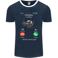 Cthulhu Is Calling Funny Kraken Mens Ringer T-Shirt FotL Navy Blue/White