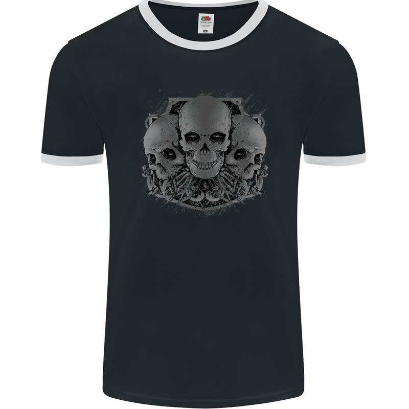 Gothic Skulls Biker Motorcycle Motorbike Mens Ringer T-Shirt FotL Black/White