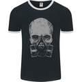Grey Skull Gas Mask Biker Gothic Mens Ringer T-Shirt FotL Black/White