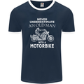 Biker Old Man Motorbike Motorcycle Funny Mens Ringer T-Shirt FotL Navy Blue/White