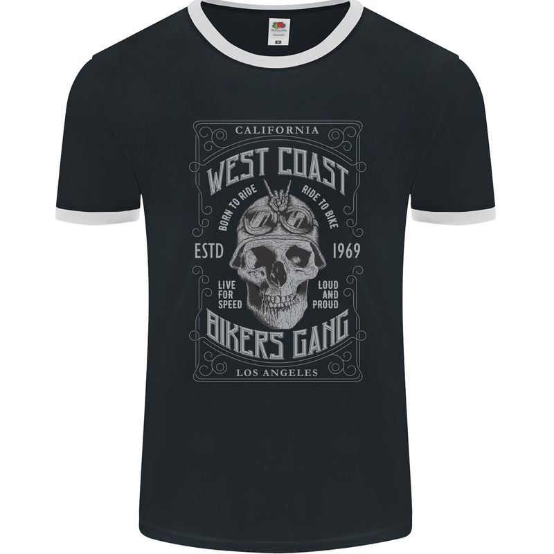 Bikers Gang Motorcycle Motorbike Skull Rock Mens Ringer T-Shirt FotL Black/White