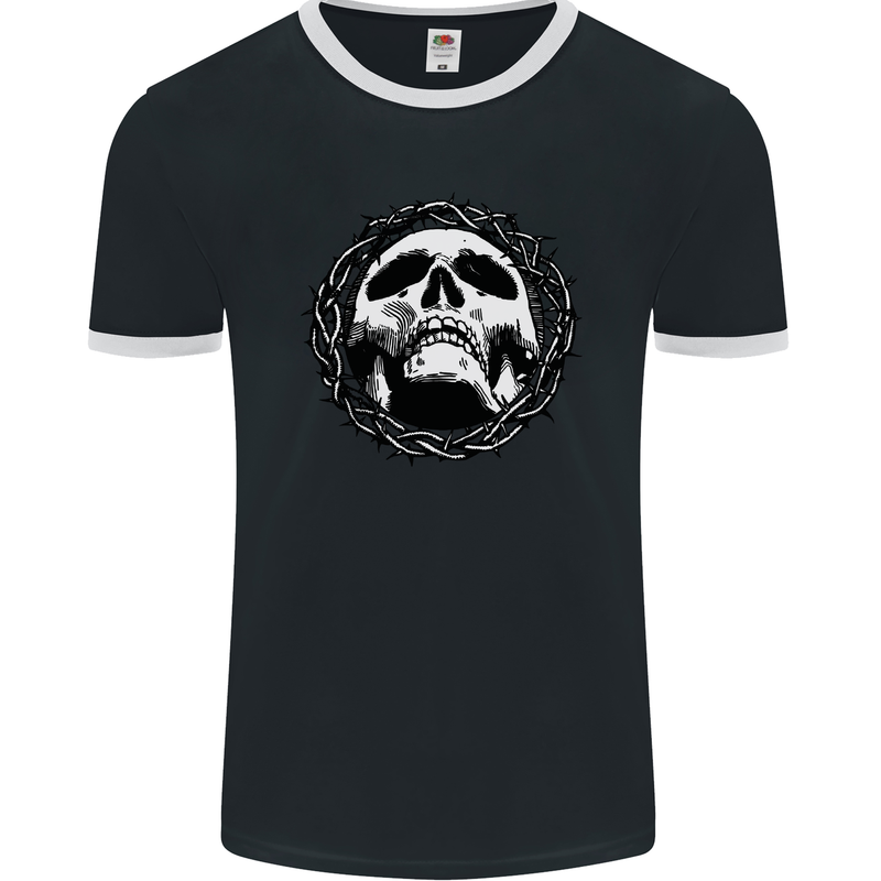 A Skull in Thorns Gothic Christ Jesus Mens Ringer T-Shirt FotL Black/White