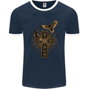 Odins Celtic Raven Viking Thor Ragnar Norse Mens Ringer T-Shirt FotL Navy Blue/White