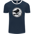 Viking Crow Celtic Norse Valhalla Odin Thor Mens Ringer T-Shirt FotL Navy Blue/White