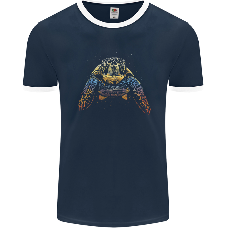 A Colourful Turtle Animals Ecology Ocean Mens Ringer T-Shirt FotL Navy Blue/White